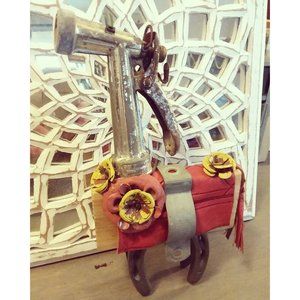 Upcycled HORSE NURSERY ART Assemblage from found objects.